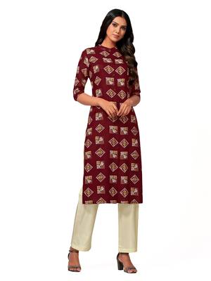 Maroon printed cotton long-kurtis 4