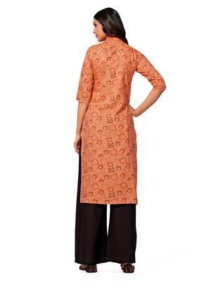 Orange printed cotton long-kurtis 2