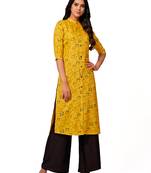 Mustard printed cotton long-kurtis