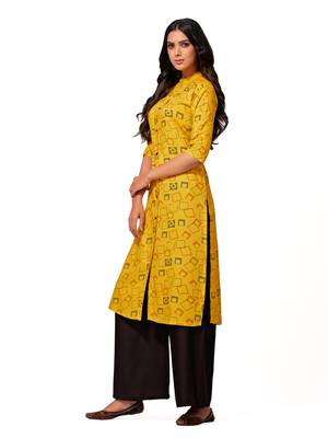Mustard printed cotton long-kurtis 3