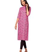 Pink printed cotton long-kurtis