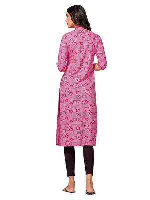 Pink printed cotton long-kurtis 2