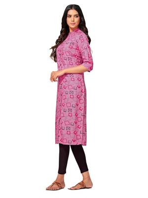 Pink printed cotton long-kurtis 3