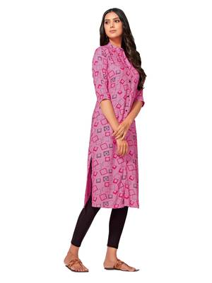 Pink printed cotton long-kurtis 4