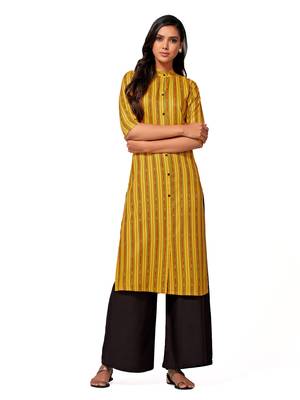 Mustard printed cotton long-kurtis 1