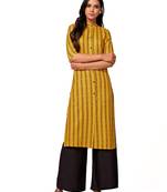 Mustard printed cotton long-kurtis