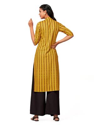 Mustard printed cotton long-kurtis 2