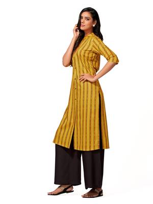 Mustard printed cotton long-kurtis 3