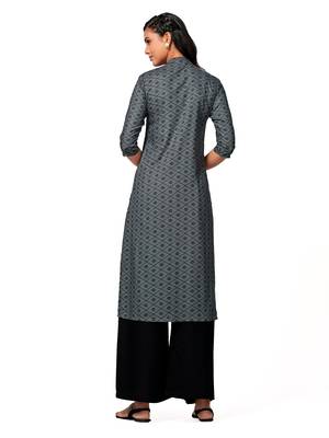 Grey printed cotton long-kurtis 2