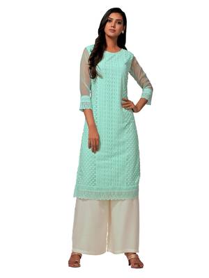 Green printed cotton long-kurtis 1