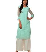 Green printed cotton long-kurtis