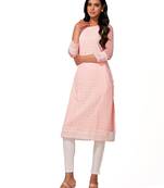 Peach printed cotton long-kurtis