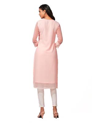 Peach printed cotton long-kurtis 2