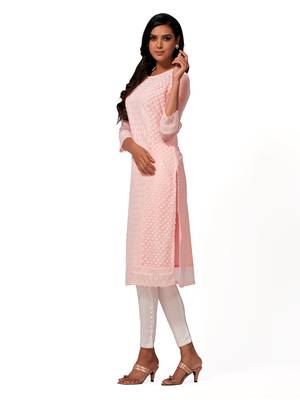 Peach printed cotton long-kurtis 3