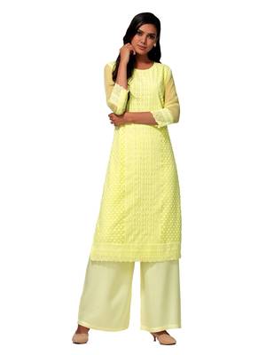 Yellow printed cotton long-kurtis 1