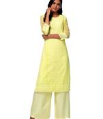 Yellow printed cotton long-kurtis