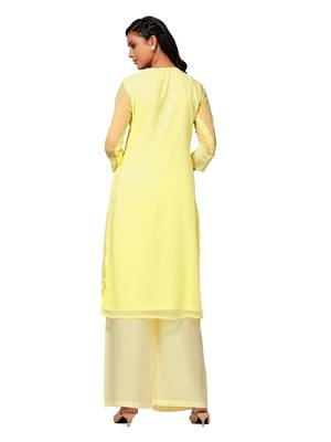 Yellow printed cotton long-kurtis 2
