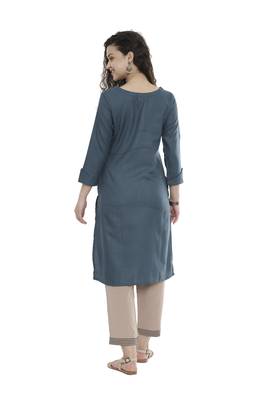 Blue plain cotton long-kurtis 2