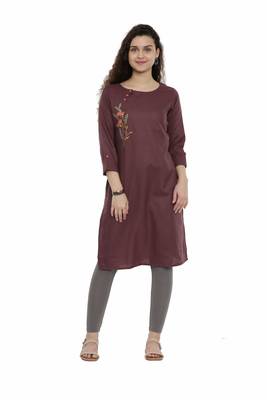 Purple embroidered cotton long-kurtis 1