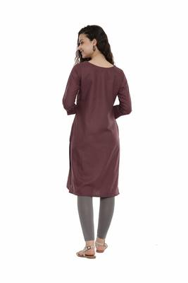 Purple embroidered cotton long-kurtis 2