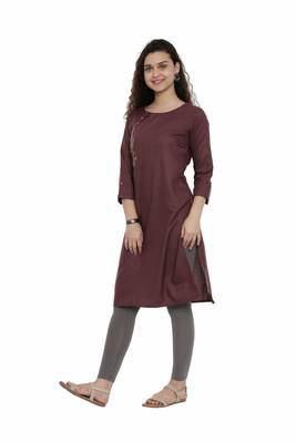 Purple embroidered cotton long-kurtis 3