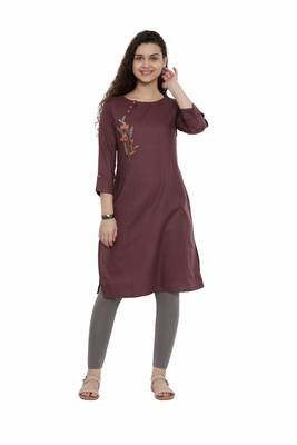 Purple embroidered cotton long-kurtis 4