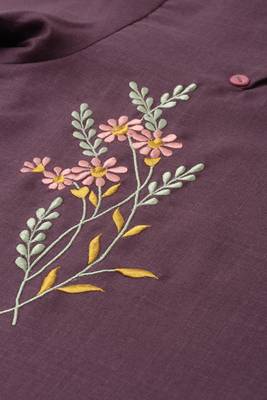 Purple embroidered cotton long-kurtis 5