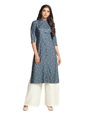 Grey printed cotton long-kurtis 1