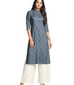 Grey printed cotton long-kurtis