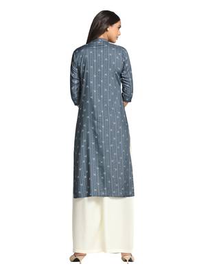 Grey printed cotton long-kurtis 2