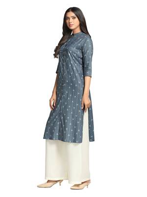 Grey printed cotton long-kurtis 3