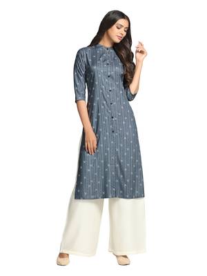 Grey printed cotton long-kurtis 4