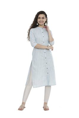 Blue woven cotton long-kurtis 1