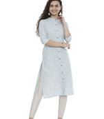 Blue woven cotton long-kurtis