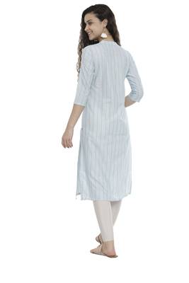 Blue woven cotton long-kurtis 2