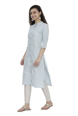 Blue woven cotton long-kurtis 3