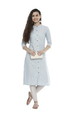 Blue woven cotton long-kurtis 4
