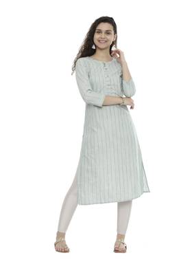 Green woven cotton long-kurtis 1