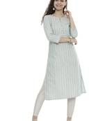 Green woven cotton long-kurtis