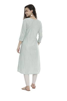Green woven cotton long-kurtis 2