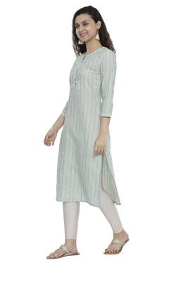 Green woven cotton long-kurtis 3