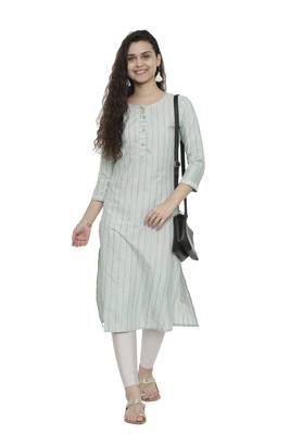 Green woven cotton long-kurtis 4