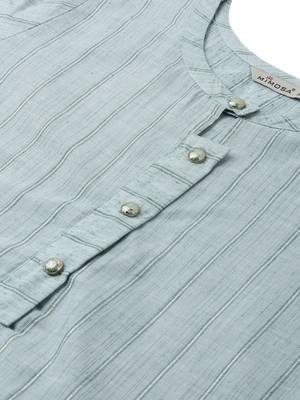 Green woven cotton long-kurtis 5