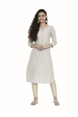Beige woven cotton long-kurtis 1