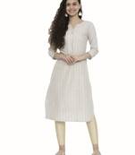 Beige woven cotton long-kurtis