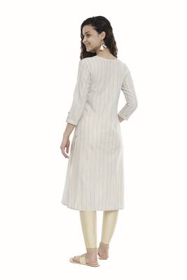 Beige woven cotton long-kurtis 2