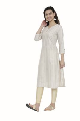 Beige woven cotton long-kurtis 3