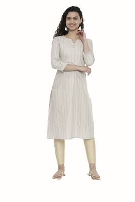 Beige woven cotton long-kurtis 4