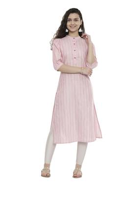 Pink woven cotton long-kurtis 1