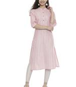 Pink woven cotton long-kurtis